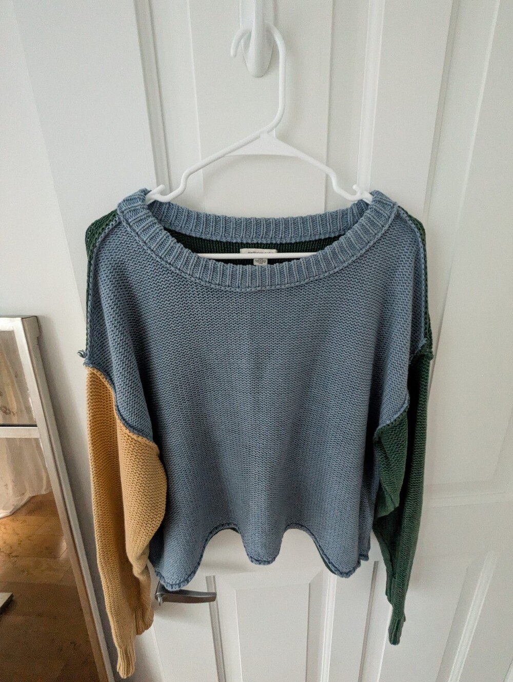 EUC American Eagle Colorblock Crewneck Sweater - Blue/Green/Mustard- SZ L